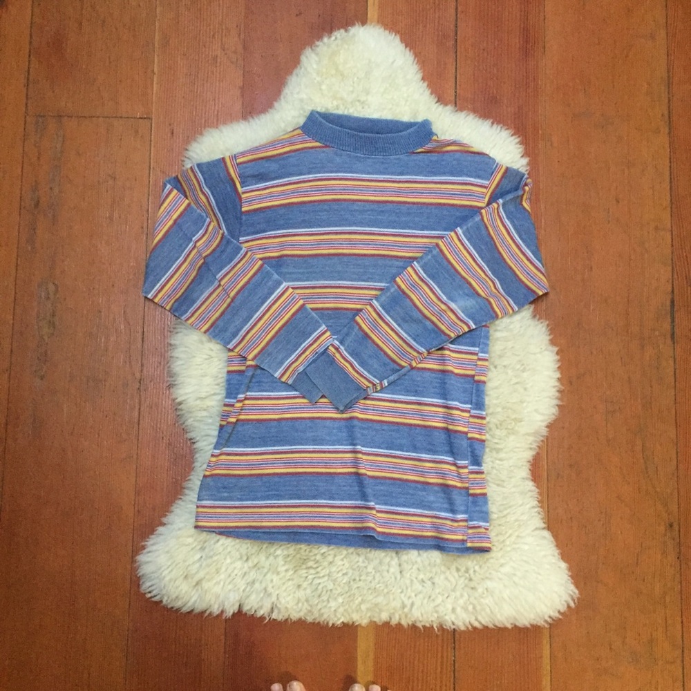 Vintage 80s Retro Waffle Thermal Mock Neck Small